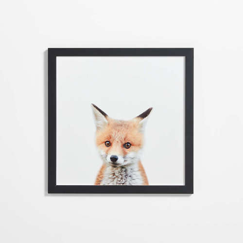 Baby Fox Black Wood Framed Wall Art Print
