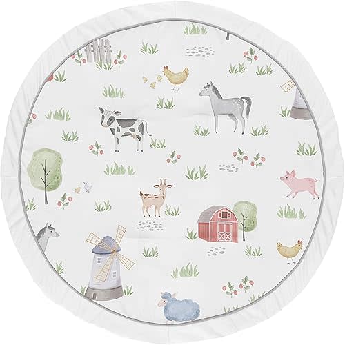 Sweet Jojo Designs Farm Animals Boy Girl Baby Playmat Tummy Time Infant Play Mat - Watercolor Farmhouse Horse Cow Sheep Pig