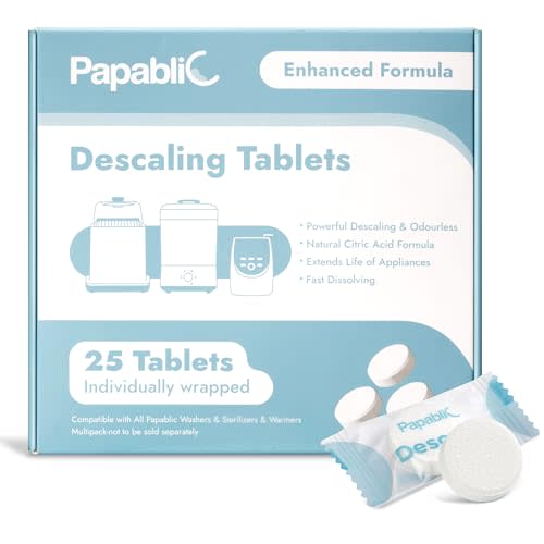 Papablic Descaling Tablets, 25 Count – Compatible with Baby Brezza, Momcozy, Bottle Washer, Warmer, Sterilizer & Formula Maker – Removes Milk & Limescale for Better Performance