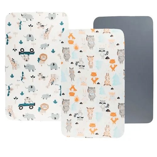 Bassinet Sheet Set 3 Pack (32" x 19") Compatible with Mika Micky, Baby Delight, Dream On Me Bassinet Mattress, Jersey Knit Ultra Soft Flexible for Baby Boys Girls,Elephant Tiger,Fox & Grey