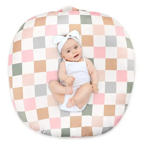 Newborn Lounger Cover Removable Cover Ultra Soft Comfortable Lounger Slipcover Removable Cover for Infant Lounger Pillow, Colorful Checkered (Lounger Pillow Not Included)