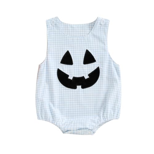 Sasaerucure Infant Baby Boy Halloween Outfits Pumpkin Onesie One Piece Newborn Sleeveless Smocked Bubble Romper