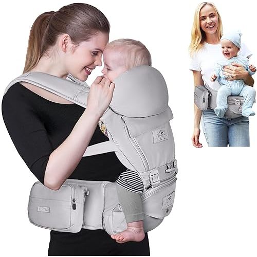 FRUITEAM Baby Carrier Newborn to Toddler - Safe and Reliable Baby Carrier with Hip Seat, Ergonomic 6-in-1 Baby Carrier with Head Support, Great for Travel and Outdoor Activities