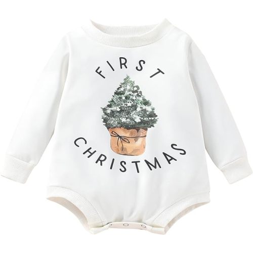FYBITBO My First Christmas Baby Girl Boy Outfit Sweatshirt Romper Sweater Onesie Long Sleeve Bodysuit Fall Clothes