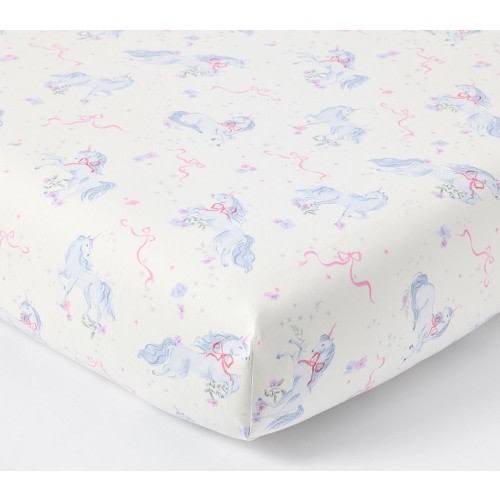 Unicorn Bows Organic Crib Fitted Sheet