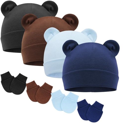 BQUBO Newborn Baby Hats Mittens Set for Boys Girls Hospital Hat Beanie Infant Caps Baby Gloves