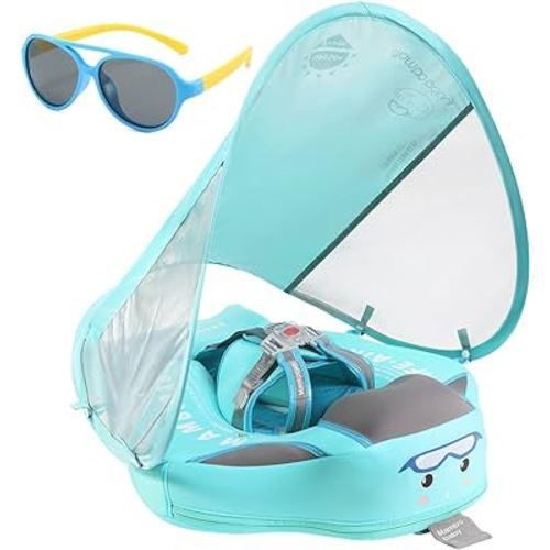 Baby Floats for Pool with Canopy Removable UPF 50+ UV Sun Protection Canopy Mambobaby Float Non Inflatable Upgrade Add Tail Avoid Flip Waterproof Skin-Friendly Infant Swim Float 3-24 Months