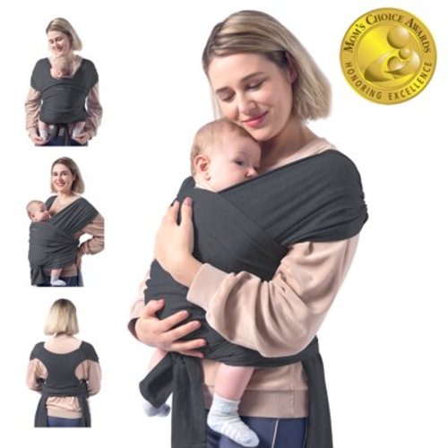Momcozy Ergonomic Baby Wrap Carrier, Adjustable for Newborn to Toddler up to 35 lbs, Deep Grey