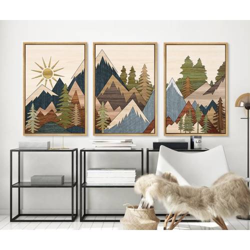 Mountain Wall Art, Pine Tree Forest Landscape Print, Nature Wall Art, Southwest Sun Print, Mid-Century Modern Boho Art Farmhouse Wall Decor
