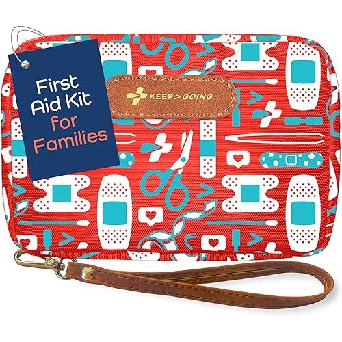 KeepGoing Travel First Aid Kit for Kids – 130 Pc. for Car, Home, Purse, Diaper Bag & Backpack with Latex-Free Bandages - Mini First Aid Kit Travel Size TSA-Approved
