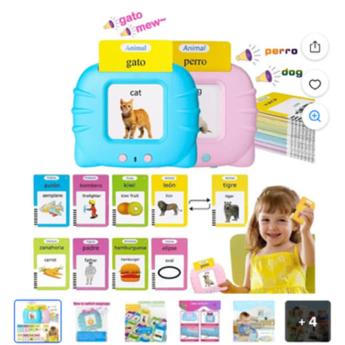 Spanish & English Bilingual Talking Flash Cards 224 Words For Kids ,Pocket Speech for Toddlers,Autism Sensory Toys, Español/English Talking For Preschool,Kindergarten Learning Montessori Toys