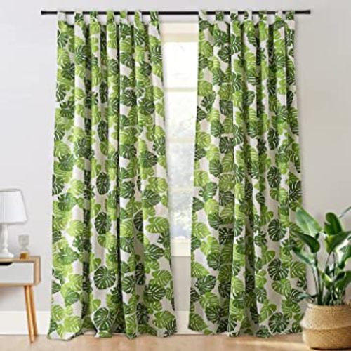BROSHAN White and Green Curtains for Bedroom,Tropical Plant Leaf Window Curtains 2 Panels 78 inch Long Green Patterned Curtains Light Filtering Drapes for Jungle Safari Kids Room Nursery Decor