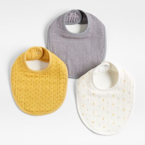 Grey Charms Organic Baby Bibs, Set of 3