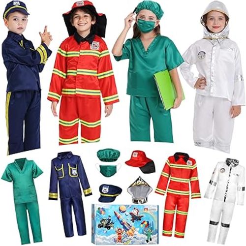 Toddler Dress Up Clothes Boys Dress Up Costumes for Play Kids - Firefighter, Police, Astronaut, Doctor Role Play Toys - Christmas Birthday Gift for Girls Age 3-6 Years