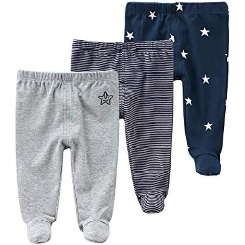 Teach Leanbh Newborn Baby 3 Pack Footed Pants Cotton Embroidery Pringting Casual Leggings 0-12 Months