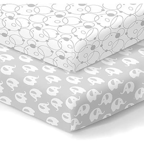 100% Organic Cotton Fitted Sheets for Graco Pack n Play, Babyletto, Pamo Babe, Hiccapop, Dream on Me, Evenflo, Baby Trend, Hygge Hush Portable/Mini Crib/Playards, Beka Bedside Bassinet 2 Pk