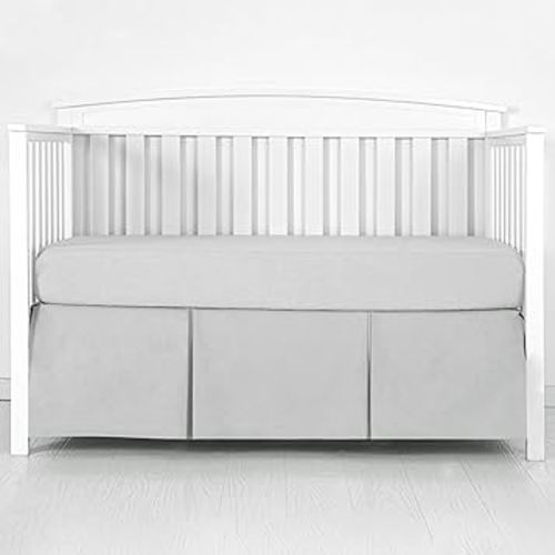 TILLYOU Pale Gray Pleated Crib Bed Skirt for Baby Boys Girls, 100% Natural Soft Dust Ruffle, Standard Nursery Bedding Toddler Bedskirt Solid, 14" Drop