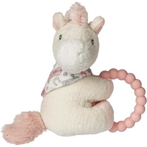 Mary Meyer Soft Baby Rattle with Soothing Teether Ring, 6-Inches, Cream Giddy Up Pony