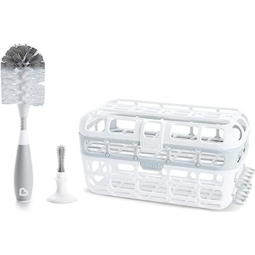 Munchkin® Baby Bottle & Small Parts Cleaning Set, Includes High Capacity Dishwasher Basket & Bristle Bottle Brush, Grey