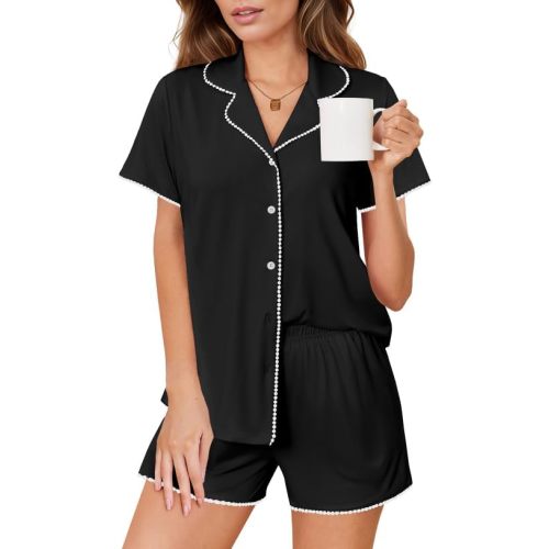 Ekouaer Pajamas Set for Women Classic Short Sleeve PJ Sets Button Down Lounge Sets Comfy Sleepwear
