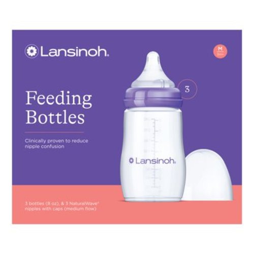 Lansinoh Breastfeeding Baby Bottles, Even Flow, 8 Ounces, 3 Count