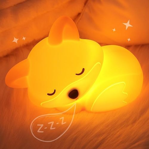Fox Night Light for Kids, Cute Silicone Lamp with Dimmable 20 Mins Timer, Squishy Animal Nightlight Kids Bedside Decoration Light, Christmas White Elephant Gifts Idea for Baby Girl Boy Friend