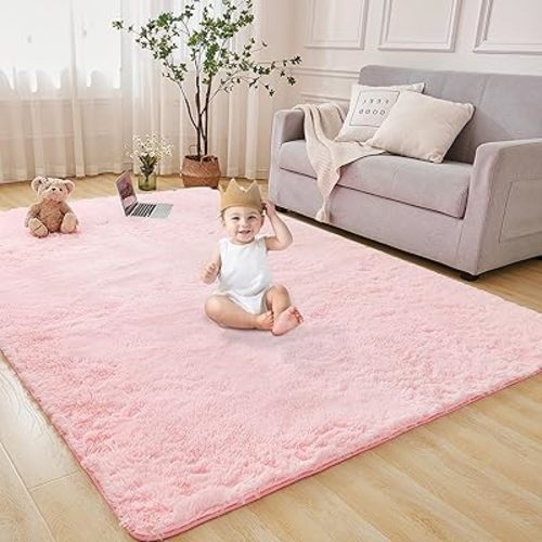 Andency Pink 4x6 Shag Area Rug for Living Room, Faux Fur Fuzzy Plush Indoor Bedroom Rugs & Carpets, Non Skid Soft Fluffy Rug for Room