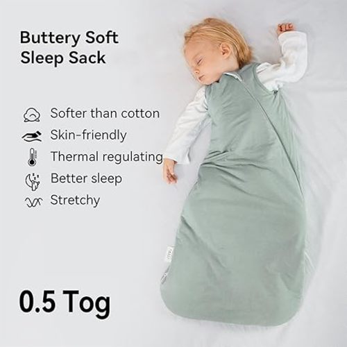 BubblePanda Rayon Made from Bamboo Sleep Sack 0-6 Months 0.5 Tog Soft Newborn Sleep Sack 3-6 Months for Infant Babies 2-Way Zipper Wearable Blanket Baby 0-3 Months - S(0-6M) - Sage