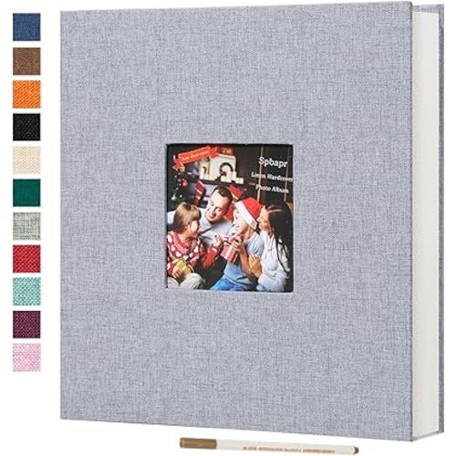 Spbapr Large Photo Album Self Adhesive 60 Pages Linen cover DIY Magnetic Scrapbook album with A Metal Pen Hold 3x5 4x6 5x7 6x8 8x10 Pictures