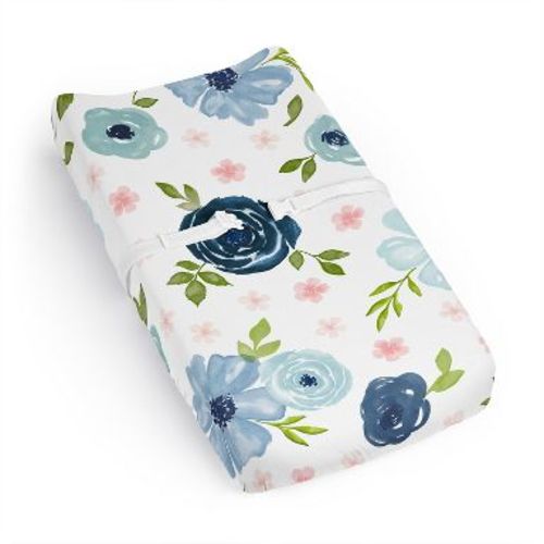 Sweet Jojo Designs Baby Girl Changing Pad Sheet Watercolor Floral Blue Green and Pink