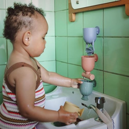 mushie Pour and Play Bath Toy Set (Sol) | Interactive Water Play for Babies 10+ Months