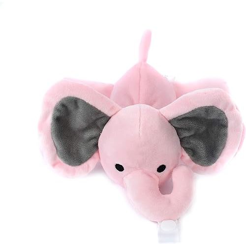 KINREX Baby Pacifier Holder – Soft Elephant Stuffed Animal with Pacifiers Binky Clip for Newborn Babies, Boys & Girls, Preemie, Infant, Pink Measures 18 cm. / 7.09”