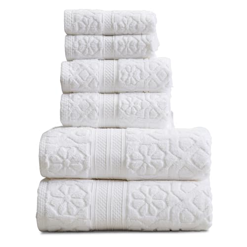 Springtree Home 100% Cotton Towel Set | 6 Piece Set | Floral Textured Design | Absorbent Quick-Dry 2 Bath Towels 2 Hand Towels & 2 Washcloths | Oeko-TEX® Standard 100 Cotton | Maplewood Collection