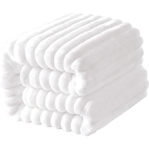 NTBAY Plush Flannel Baby Blanket Striped Texture 30x40 Inches White