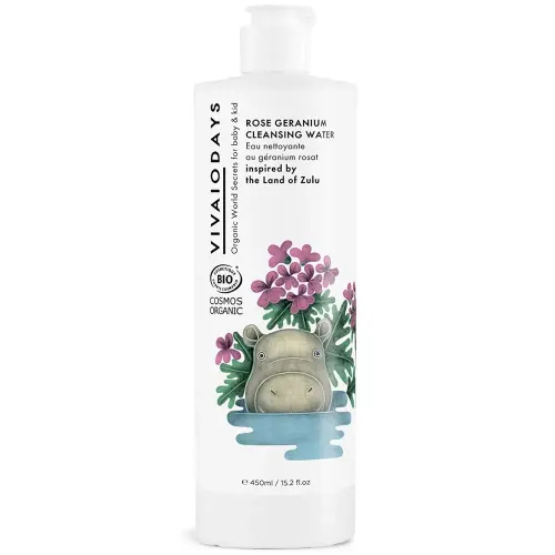Organic Rose Geranium Cleansing Water -Quick Clean up for Baby & Gentle Makeup Remover ((15.2 oz | 450 ml Large))