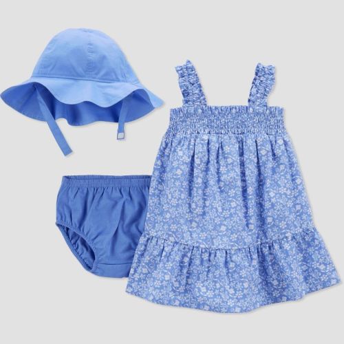 Carter's Just One You® Baby Girls' Floral Dress with Hat - Blue/White, Size: 6M