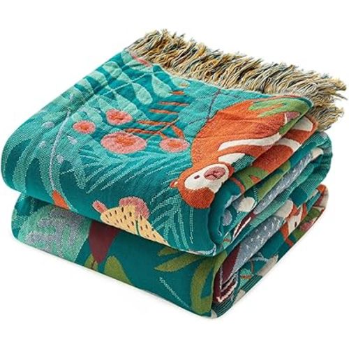 BLANKET - Throw Blanket for Couch Sofa Soft Cotton Blankets for Bedroom Living Room All Season Reversible Forest Animals Whimsical Home Decor 50"x60"