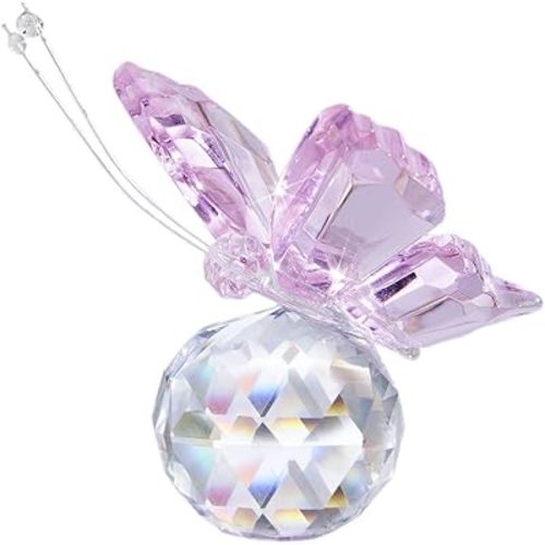 H&D HYALINE & DORA Pink Crystal Flying Butterfly with Crystal Ball Base Figurine Collection Cut Glass Ornament Statue Animal Collectible