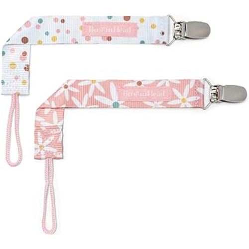 BooginHead by Infantino Universal Pacifier Clips, Infant & Toddler Girls, Pink Daisies