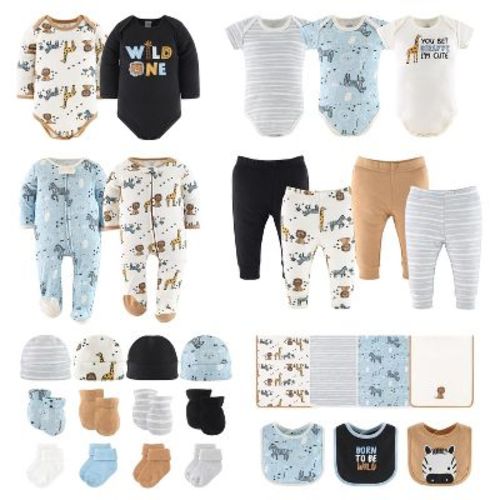 The Peanutshell Layette Gift Set For Baby Boys, Blue Safari Explorer, 30 Essential Pieces, 3-6 Months, Blue
