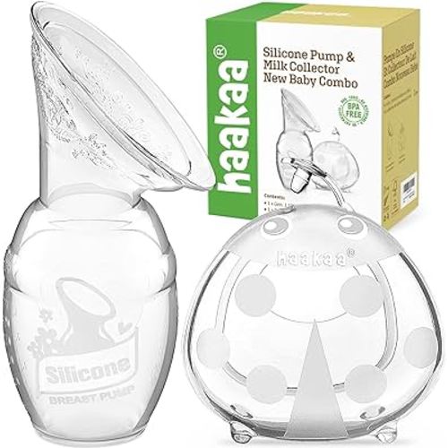 haakaa Manual Breast Pump for Breastfeeding 4oz/100ml and Ladybug Milk Collector 2.5oz/75ml Combo, Food-Grade Silicone