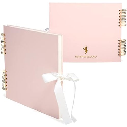 Never Ever Land Scrapbook Album – 12x10 Pink Scrap Book. Scrapbooking Supplies, Memory Book, Wedding Guest Book, Photo Album, Baby Shower Gifts, Valentines, Engagement Gifts
