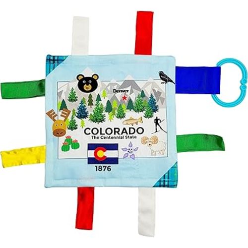 Baby Jack & Co 8x8” Learning Lovey Tag Toys for Babies - Baby Crinkle Toys - Crinkle Toys for Baby - Soft & Safe - Learn USA State Facts - Ideal Baby Toy BPA Free w/Stroller Clip (Colorado)