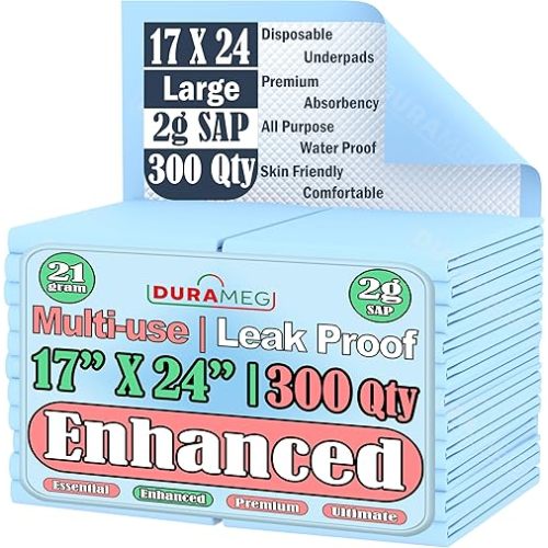 Chucks Disposable Underpads 17x24 - 300 Pads Incontinence Chux Pads Absorbent Fluff Protective for Babies, Kids, Adults & Elderly