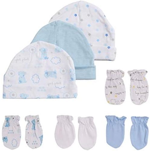 Newborn Baby Soft Cotton Organic Cap and Mitten Set Sunny Hats for Hospital Baby Boy and Girl(0-6 Months)