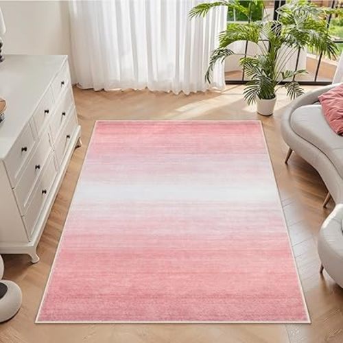 Lahome Modern Pink Rug for Living Room, 5x7 Pink Area Rugs Ultra-Thin Soft Machine Washable Rugs for Bedroom Gradient Non Slip Accent Carpet for Dining Room Playroom Classroom（5'x7',Pink