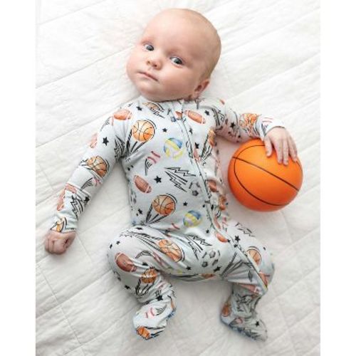Lev Baby Infant Boys' Buttery Soft All Sport Double Zipper Footie Pajama Blue 6-9M