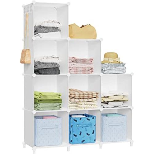 HOMIDEC Closet Organizer, 9-Cube Closet Organizers and Storage, Cube Storage Organizer, Portable Closet Storage Shelves, Clothes Storage Organizer for Garment Racks, Closet, White