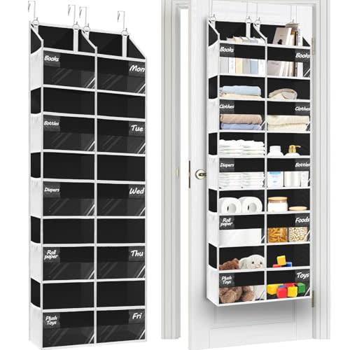 Over the Door Organizer, 5-Tier Extra Large Storage with 10 Pockets and PVC Label Pouches, 80 lbs Capacity Hanging Closet Organizer, Black