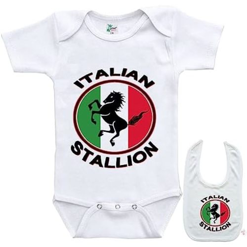 Italian Stallion Custom Printed boutique Baby bodysuit onesie & Matching bib